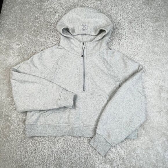 Lululemon Scuba Oversized Half Zip Crop Hoodie Heathered Light Grey M/L - Picture 2 of 12